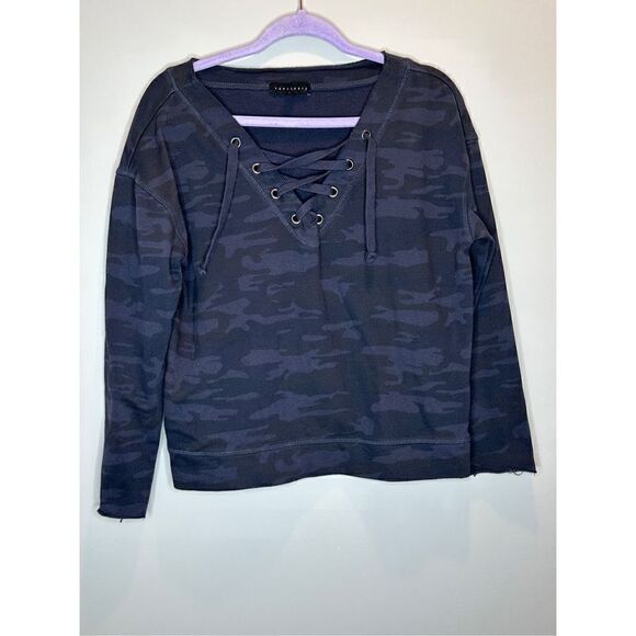 Sanctuary Black Camo Lace-Up Sweatshirt Size Small - Picture 1 of 6
